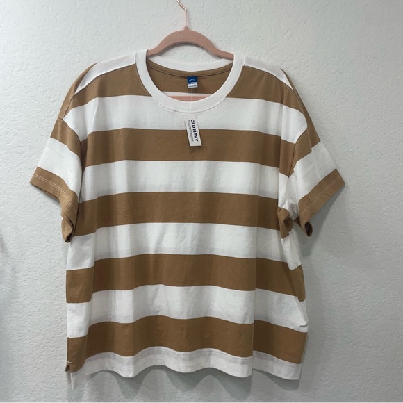 Old Navy Brown and White Striped Short Sleeve Tee - Picture 2 of 6